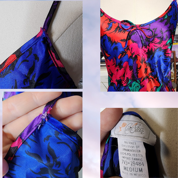 Vtg 90s Cinestar Vibrant Colorful Bold Spaghetti Strap Lingerie Slip Dress Sz M - Picture 4 of 4